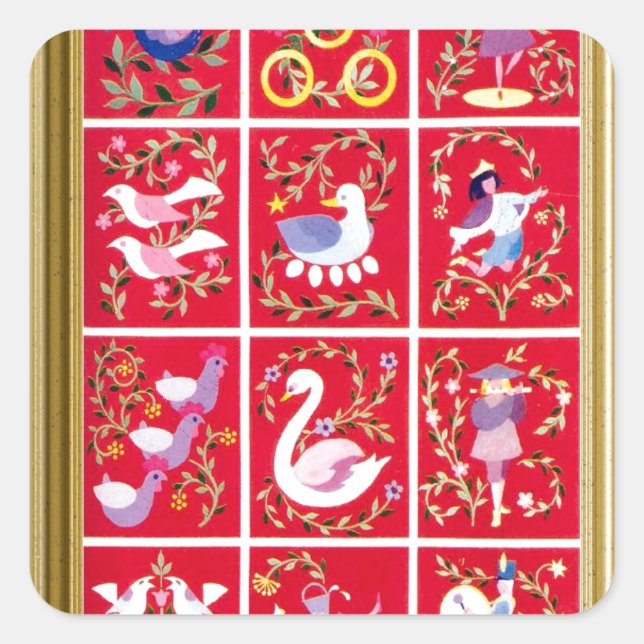 Pegatina Cuadrada Doce días de Navidades, el tradicional carol (Anverso)