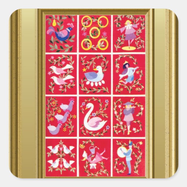 Pegatina Cuadrada Doce días de Navidades, pegatinas (Anverso)