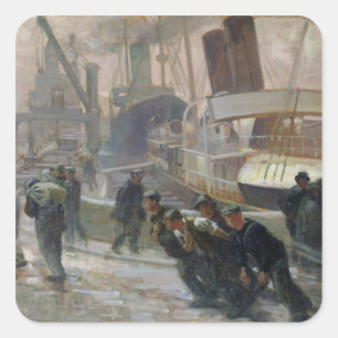 Pegatina Cuadrada Dockers de Liverpool en Dawn, 1903