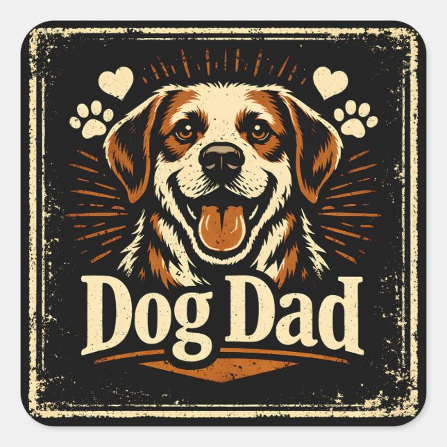 Pegatina Cuadrada Dog Dad – Proud Canine Father Love (Anverso)