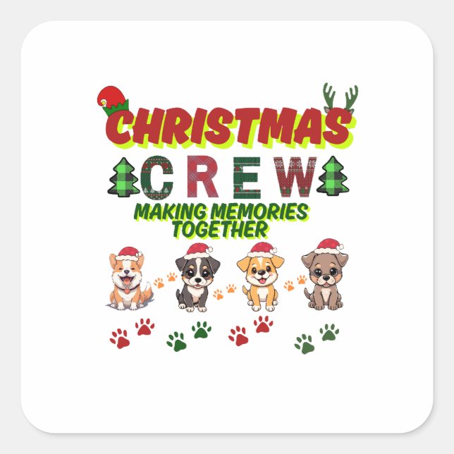 Pegatina Cuadrada Dog Lover Christmas Family-Christmas crew dogs  (Anverso)