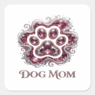 Pegatina Cuadrada DOG MOM de Vinilo Dorado Único