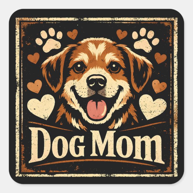 Pegatina Cuadrada Dog Mom – Proud Canine Mother Love (Anverso)