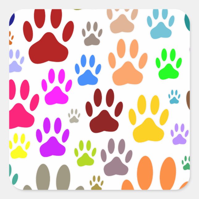 Pegatina Cuadrada Dog Paw Prints All Over (Anverso)