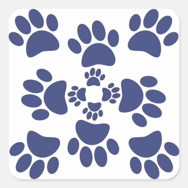 Pegatina Cuadrada Dog Paws Prints Portuguese Style White and Blue  (Anverso)