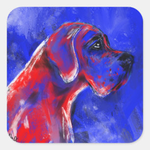Pegatina Cuadrada Doggenportrait rot blau Dogge moderno