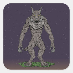 Pegatina Cuadrada Dogman Cryptid o Werewolf