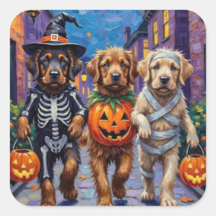 Pegatina Cuadrada Dogs de Mastín Tibetano con disfraces de Halloween