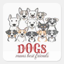 Pegatina Cuadrada Dogs Man's Best Friend" Cute Cartoon Dog Group 
