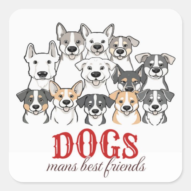 Pegatina Cuadrada Dogs Man's Best Friend" Cute Cartoon Dog Group  (Anverso)