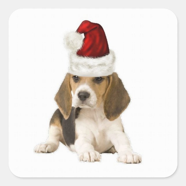 Pegatina Cuadrada Dogs~Original Ditzy Sticker~Beagle~Christmas (Anverso)