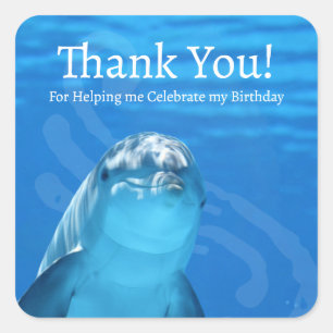 Pegatina Cuadrada Dolphin Blue Ocean Gracias