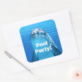 Pegatina Cuadrada Dolphin Face Underwater Pool Fiesta Cumpleaños