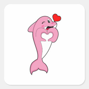 Pegatina Cuadrada Dolphin Love Heart