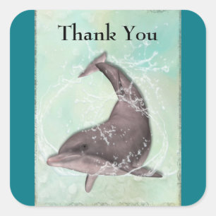 Pegatina Cuadrada Dolphin Splashing Around Gracias