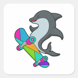 Pegatina Cuadrada Dolpin como Skater con Skateboard