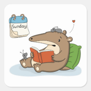 Pegatina Cuadrada Domingo de Renovación   Oso Hormiguero