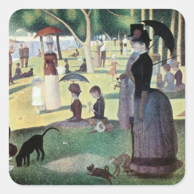 Pegatina Cuadrada Domingo por la tarde, Isla La Grande Jatte por Seu (Anverso)