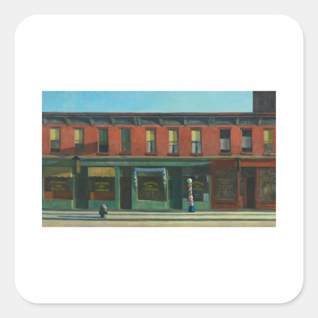 Pegatina Cuadrada Domingo temprano por la mañana - Edward Hopper (Anverso)