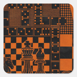Pegatina Cuadrada dominó de dominó de las fichas de ajedrez