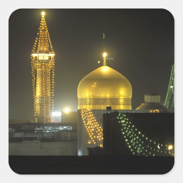 Pegatina Cuadrada Domo dorado del complejo Shrine Imam Reza en (Anverso)