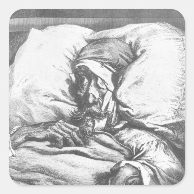 Pegatina Cuadrada Don Quijote herido (Anverso)