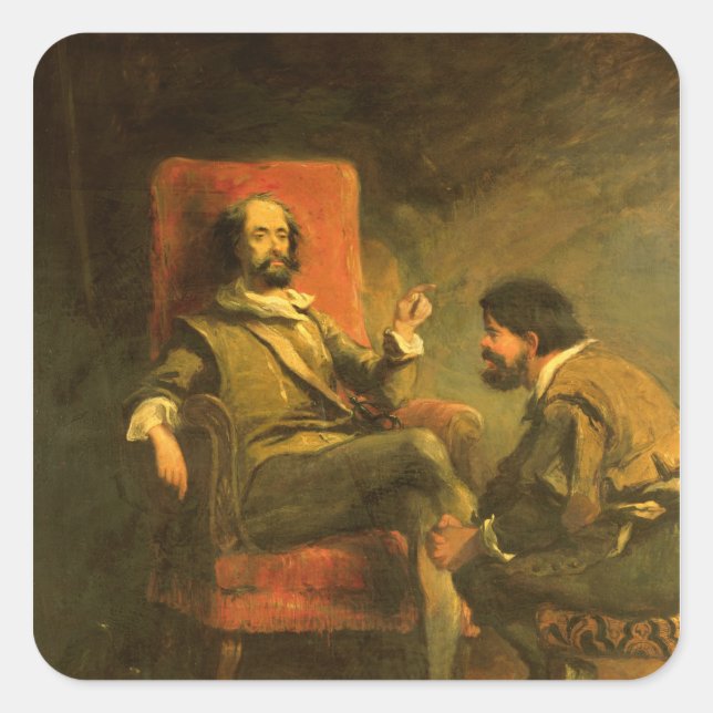 Pegatina Cuadrada Don Quijote y Sancho Panza (Anverso)