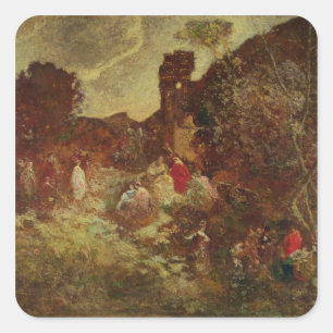 Pegatina Cuadrada Don Quijote y Sancho Panza, c.1865