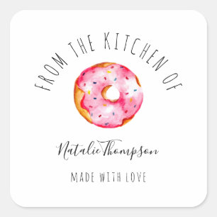 Pegatina Cuadrada Dona rosa de la cocina de repostería casera