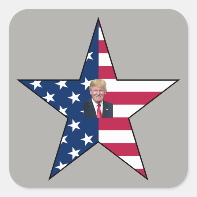 Pegatina Cuadrada Donald J. Trump~ Presidente~ Bandera de Estados Un (Anverso)