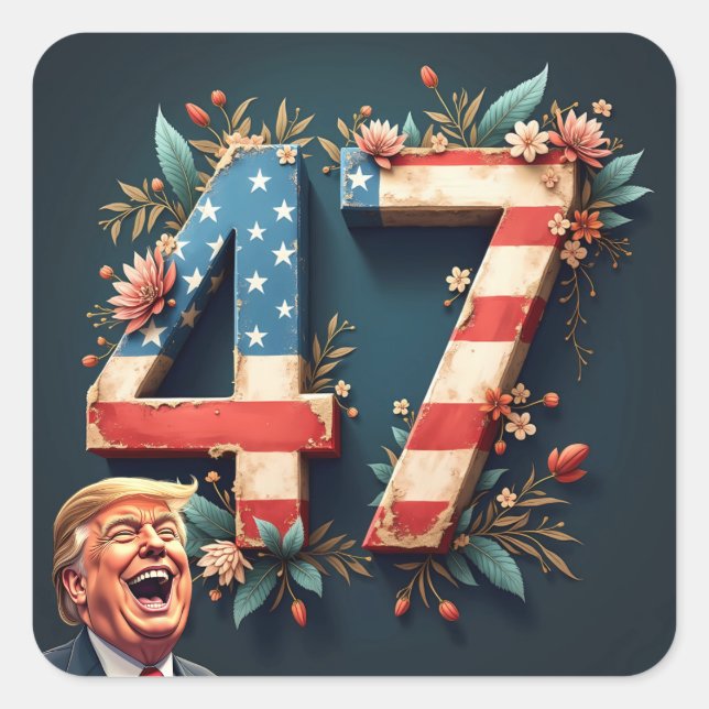 Pegatina Cuadrada Donald Trump 47 (Anverso)