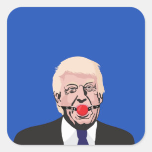 Pegatina Cuadrada Donald Trump con sátira de bola de mordaza