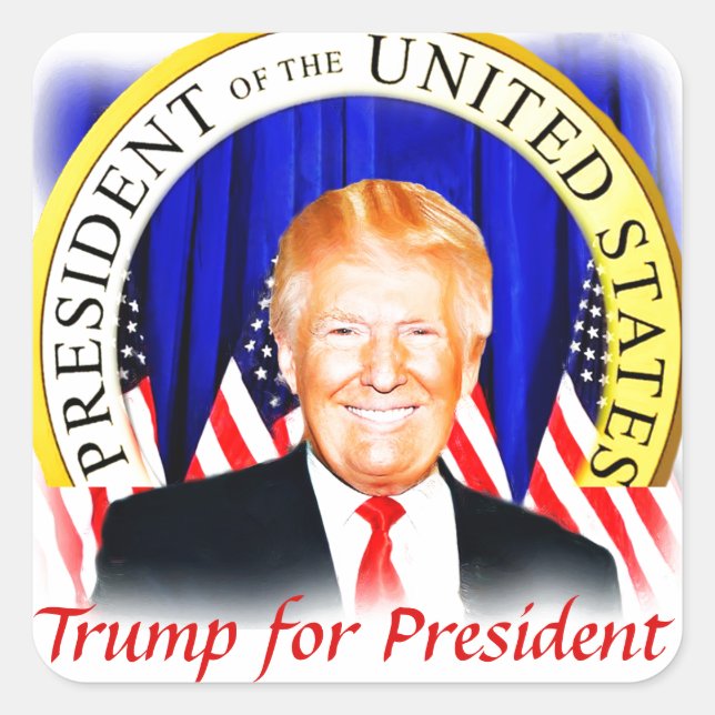 Pegatina Cuadrada Donald TRUMP-for President de USA _ (Anverso)