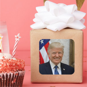 Pegatina Cuadrada Donald Trump Presidente de los Estados Unidos Casa