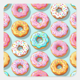 Pegatina Cuadrada Donas de crema deliciosas azules