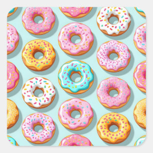 Pegatina Cuadrada Donas de crema deliciosas azules