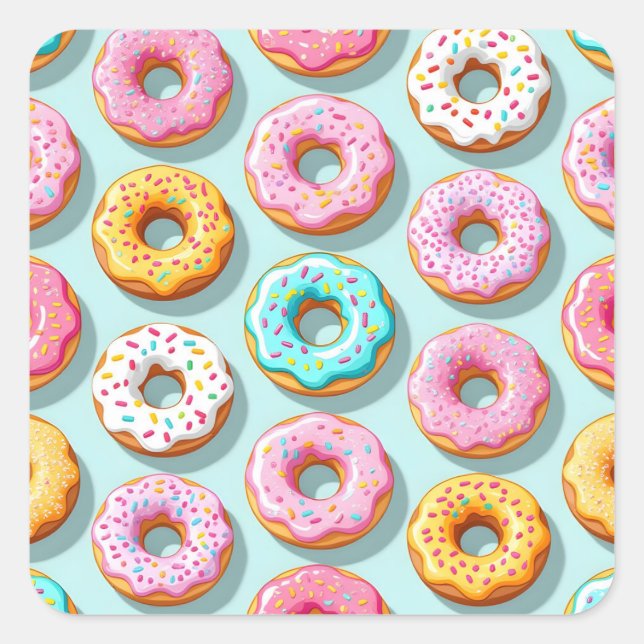Pegatina Cuadrada Donas de crema deliciosas azules (Anverso)