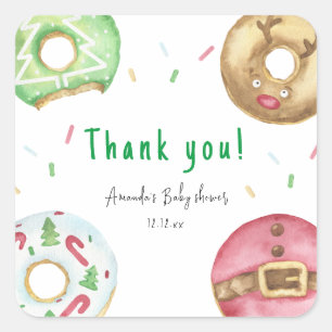 Pegatina Cuadrada Donas de Navidad Gracias baby shower