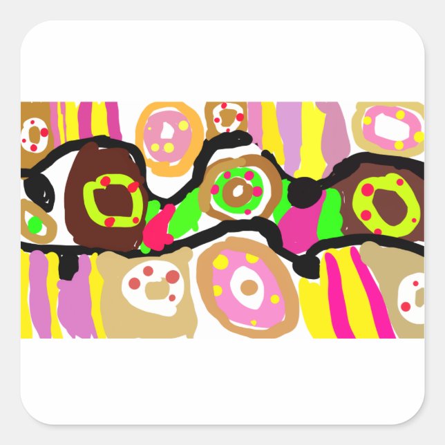 Pegatina Cuadrada Donas divertidas (Anverso)
