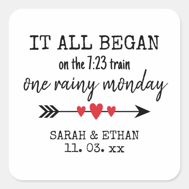 Pegatina Cuadrada Donde Todo Comenzó El día de San Valentín Con Amor (Anverso)