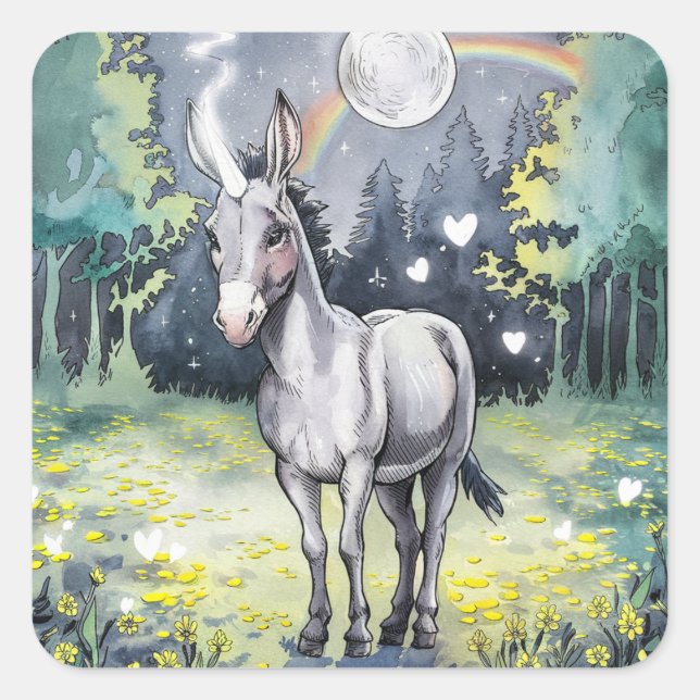Pegatina Cuadrada Donkey Unicorn (Anverso)