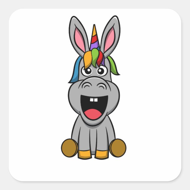 Pegatina Cuadrada Donkeycorn Unicorn y Donkey Unicorn Lover (Anverso)