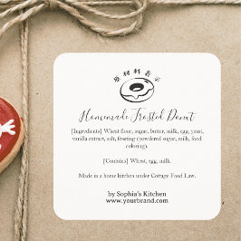 Pegatina Cuadrada Donut Bakery Ingredient Label Minimalist Modern