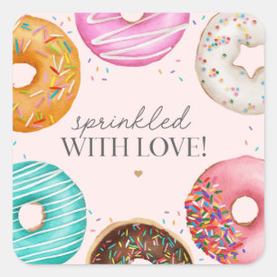 Pegatina Cuadrada Donut Bebé Sprinkle Party Favor