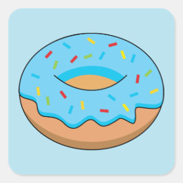 Pegatina Cuadrada Donut de escarcha azul con Personalizado Sprinkles