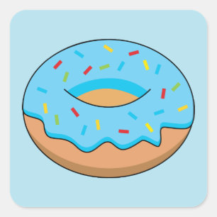 Pegatina Cuadrada Donut de escarcha azul con Personalizado Sprinkles