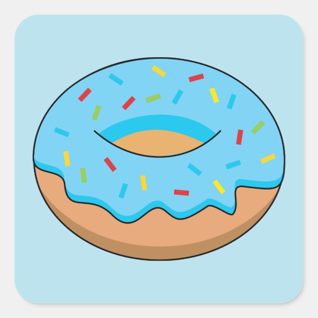 Pegatina Cuadrada Donut de escarcha azul con Personalizado Sprinkles (Anverso)