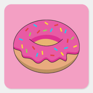 Pegatina Cuadrada Donut de fresa con Personalizado Sprinkles