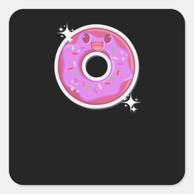 Pegatina Cuadrada Donut Kawaii Food (Anverso)