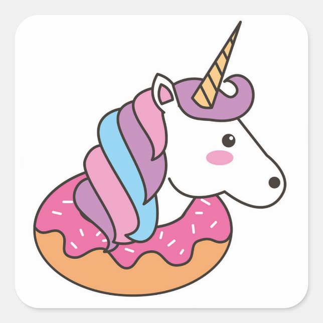Pegatina Cuadrada Dónut unicornio (Anverso)